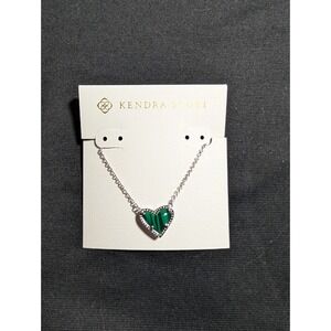 Kendra Scott Malachite Heart Necklace Silver Tone
